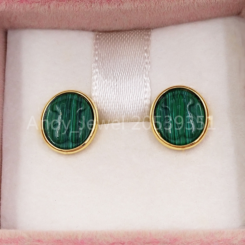 

Bear Jewelry 925 Sterling Silver earrings Vermeil Silver Camee Earrings With Malachite Fits European Jewelry Style Gift 712323560