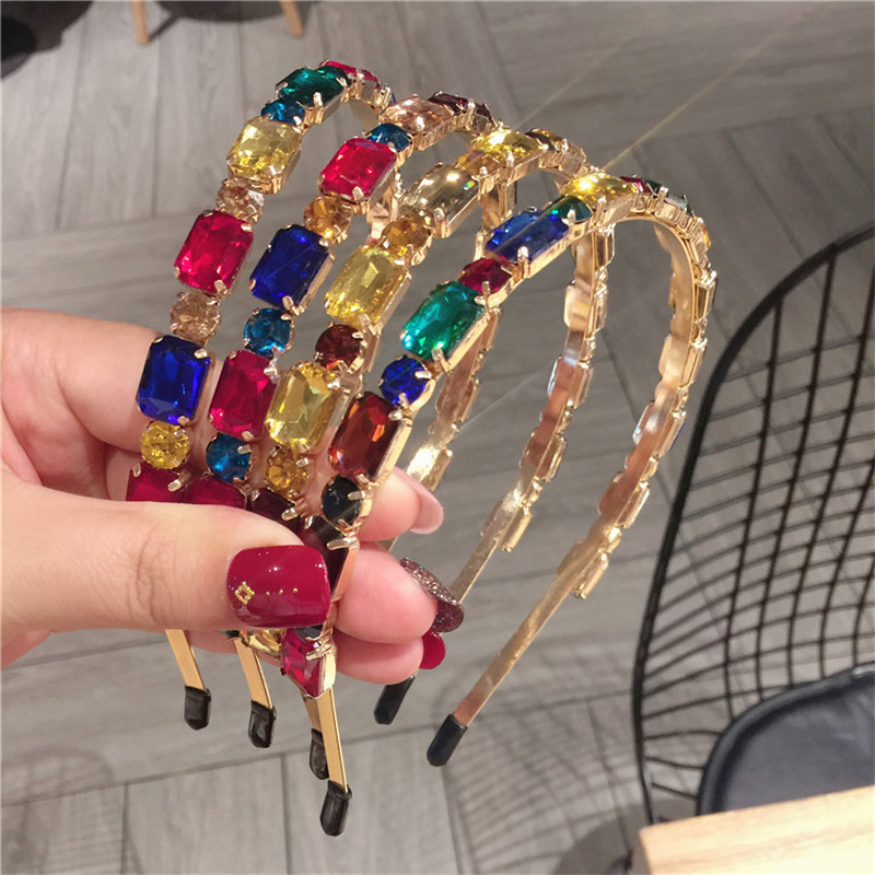 

Luxury Color Diamond Headbands Retro Hair Hoop Women Rhinestone Designer Hairband Non-Slip Hair Hoop Hair Accessories