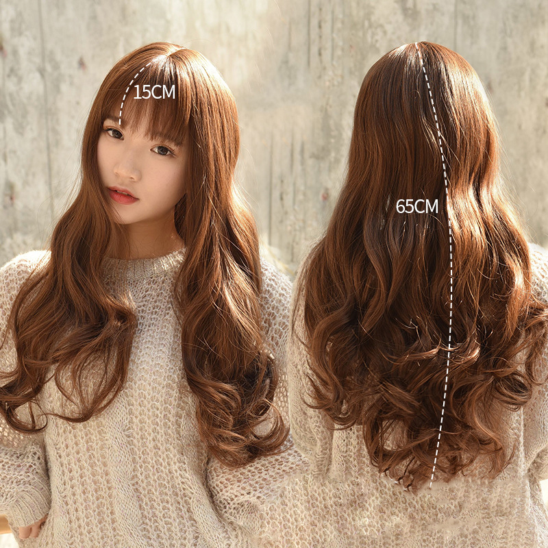 

Big Wave Korean Style Female wig 5 styles full lace human hair wigs Various colors Fluffy Long hair Air bangs wholesale lot, Black