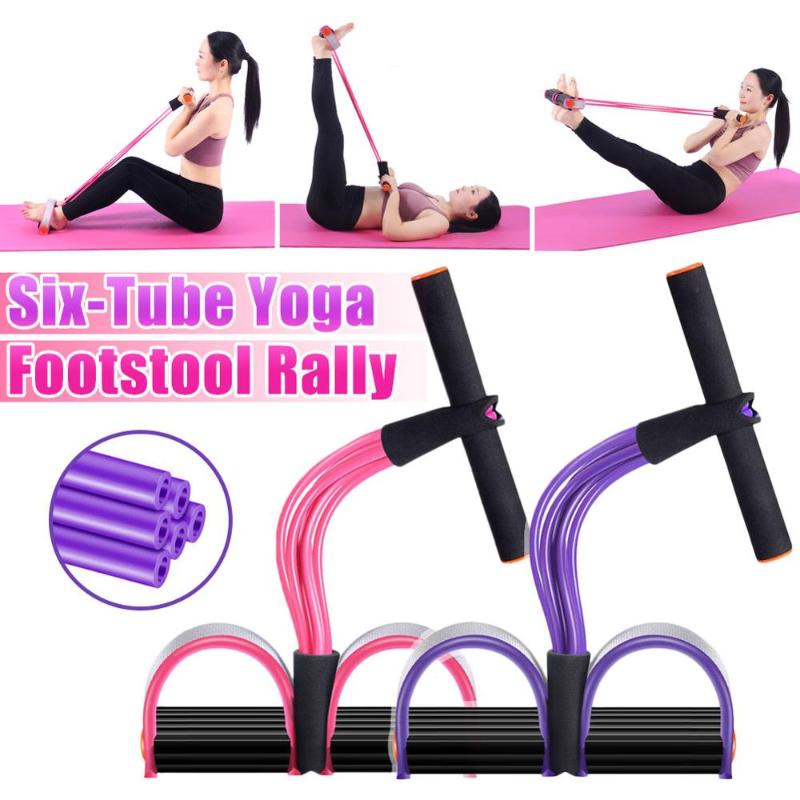

Six-tubes Tension Rope Yoga Pull Rope Elastic Resistance Bands Multi-Functional Pedal Rally Soft Foam Handle Waist Training