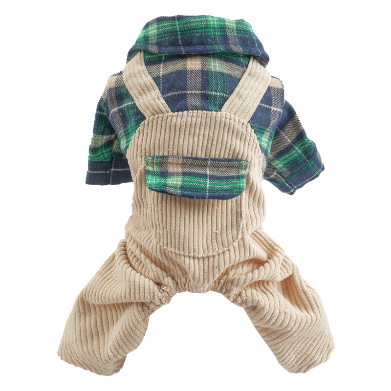 

Dog Clothes Four-legged Green Grid Student Suspenders Thin Breathable Dog Jumpsuit Teddy Bear Casual Wear  S M L XL