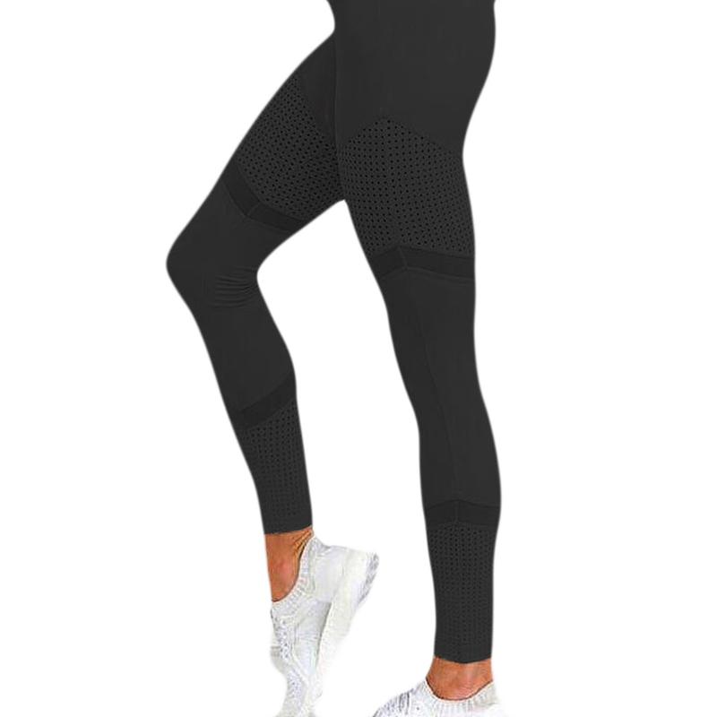 

Solid High Waist Leggings Women Heart Workout Yoga Pants Mesh Leather Leggins Femme Breathable Stretched Pants Sports Wear, Black