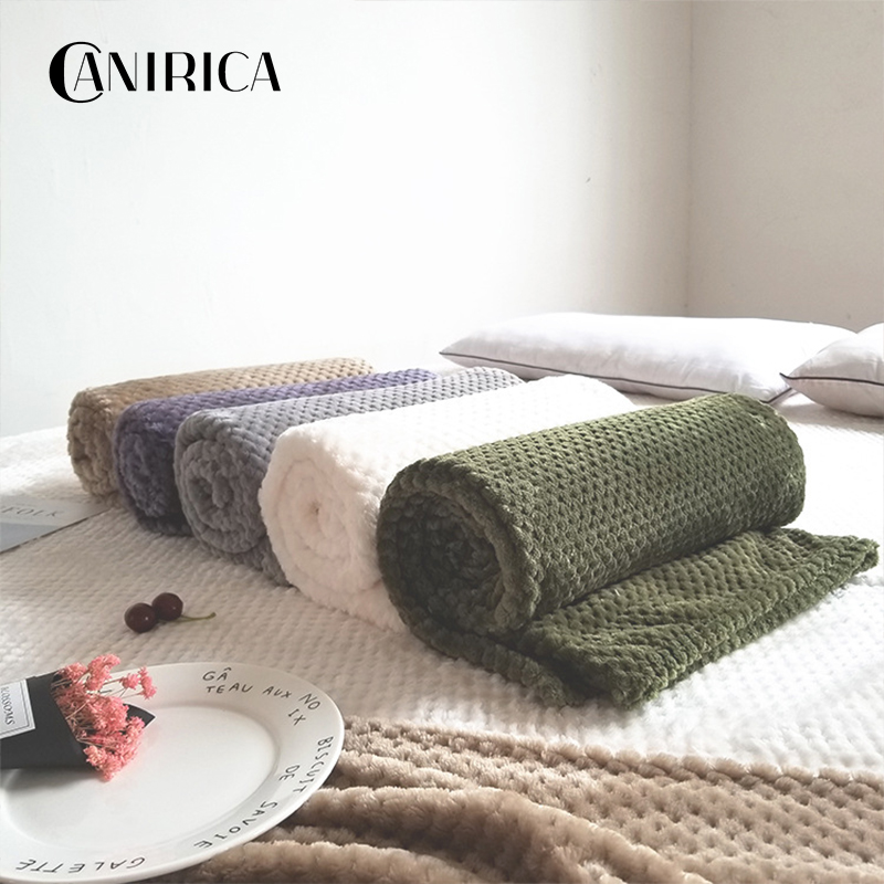 

CANIRICA Solid Color Blanket Mesh Coral Fleece Blanket Home Sofa Bed Warm Fluff Office Winter Decoration