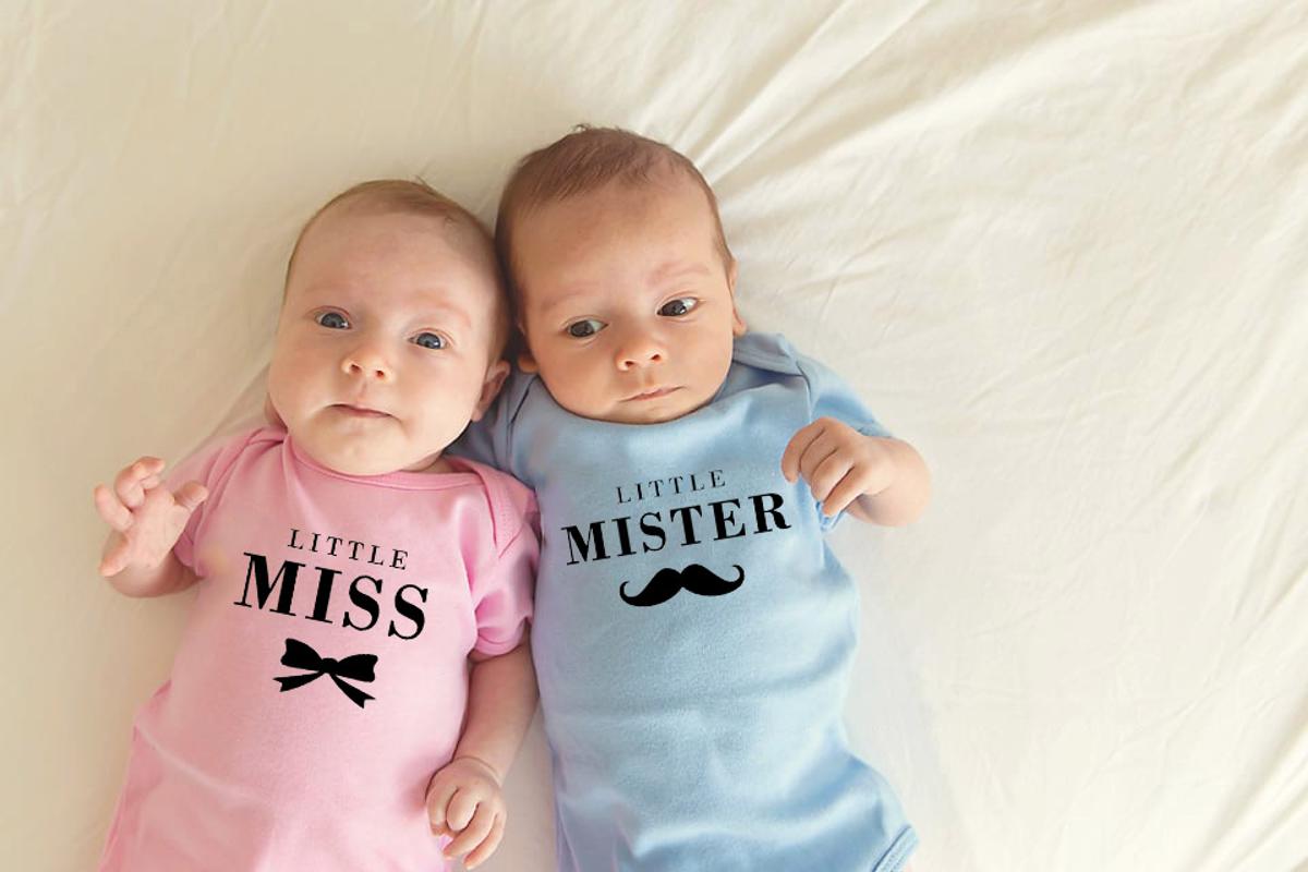 

1 Pc Little Miss and Little Mister Baby Girls Boys Summer Short Sleeves Jumpsuit Twins Baby Bodysuits Unisex Onesie Cotton Wear, Null-srpwh-