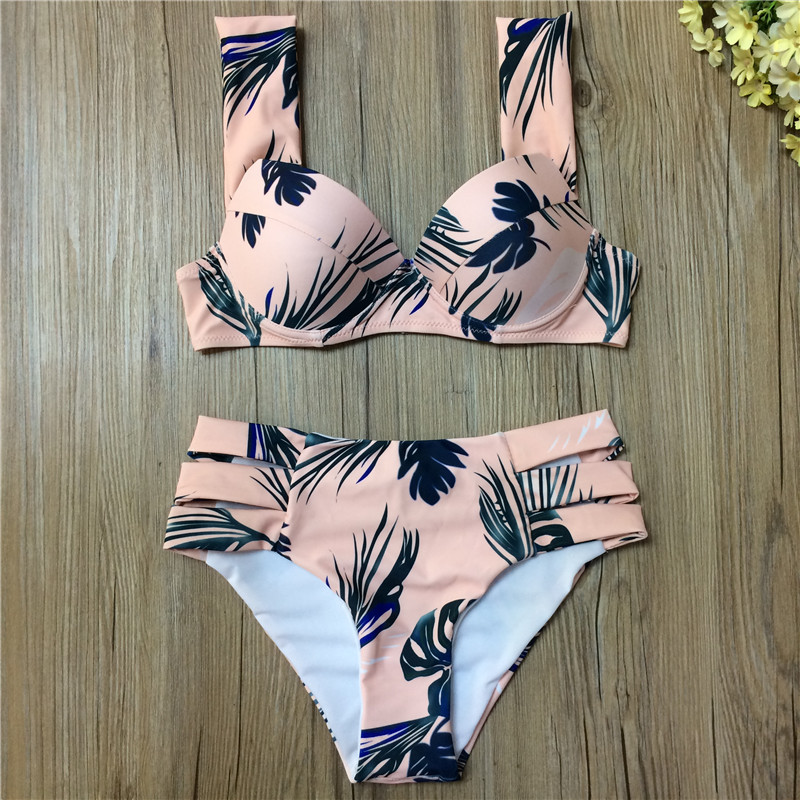 

new printed Bikini Swimsuit women's sexy steel hold big chest wide shoulder strap split hot spring Swimsuit Bikini, See chart