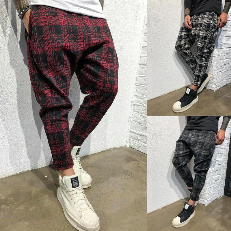 

2019 Men grid Track Pants NEW Fashion Hip Hop Fitness Streetwear Trousers Drawstring Joggers Sweatpants Pantalon Homme -XXXL, Red