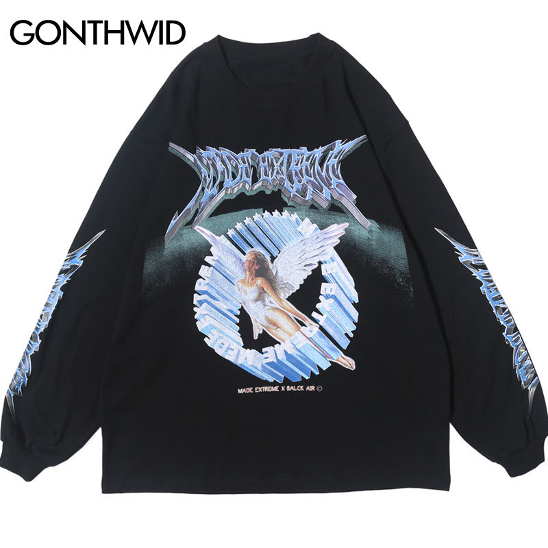 

GONTHWID Creative 3D Angel Print Long Sleeve Tees Shirts Streetwear Hip Hop Hipster Casual Loose Tshirts Men Fashion Tops MX200508, 201849w