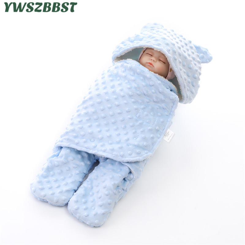 

New Autumn Winter Baby Boys Girls Blanket Thick Plus Velvet Newborn Swaddling Thermal Soft Fleece Blanket Bedding Set, White