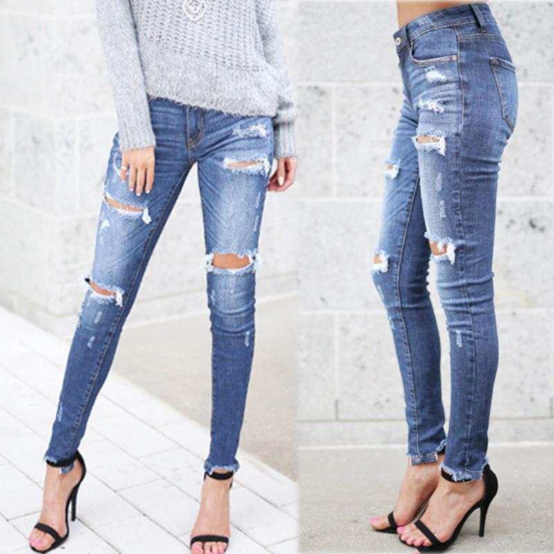 

Fashion Jeans For Women Stretch Distressed Hole Ripped Slim Skinny Jeans Trousers Leggings Casual Pants senhoras L42