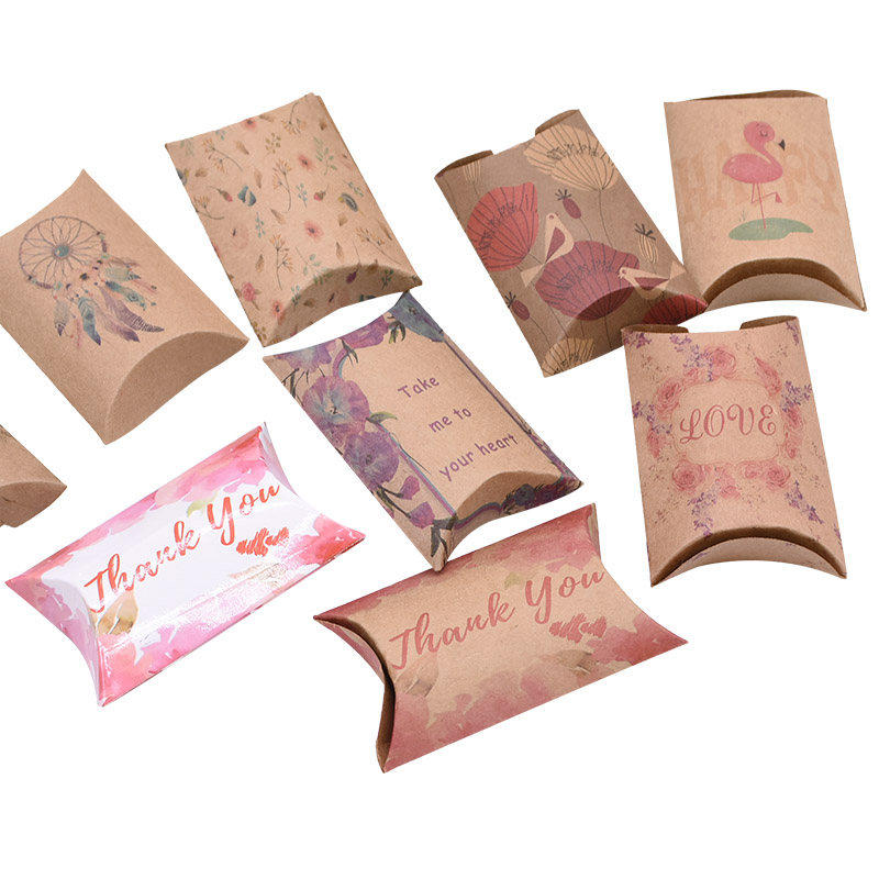 

Pillow Shape Jewelry Package Present Bag Kraft Print Gift Boxes Chocolate Cookie Candy Bag Wedding Christmas Party Decor Suppile