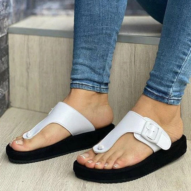 

vertvie Sandals Women Flip Flops Summer Fashion Solid Buckle Women Flats Shoes Comfort Casual Beach Plus Size Ladies Sandals, White