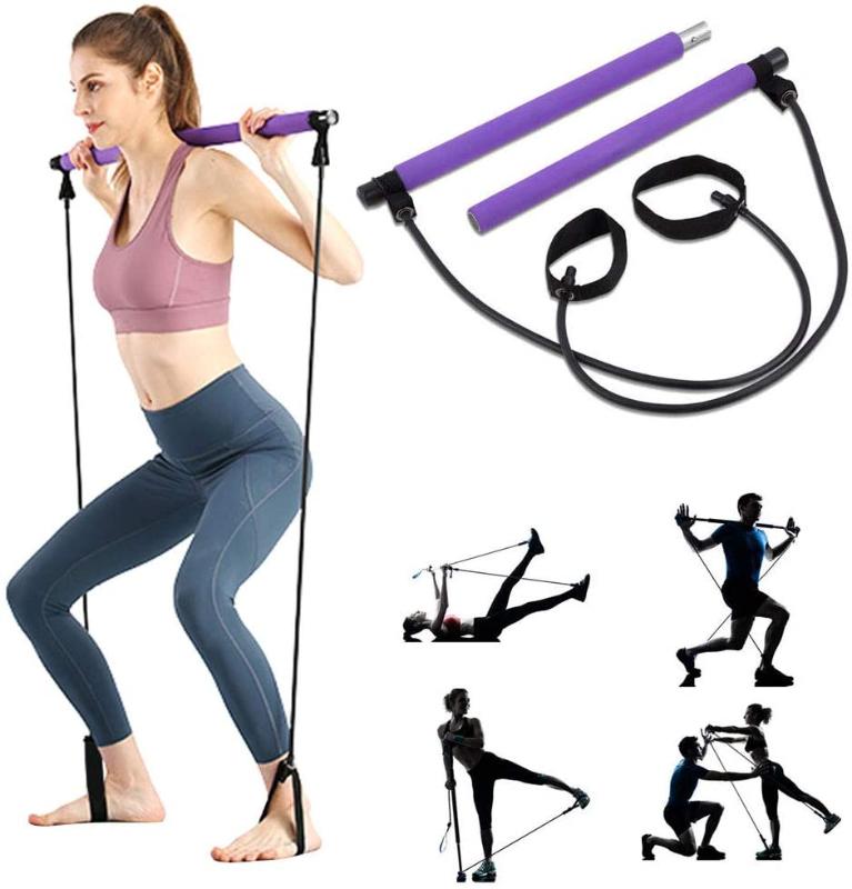 

Yoga Pull Rods Portable Home Yoga Gym Body Abdominal Resistance Bands for Pilates Exercise Stick Toning Bar Fitness Rope Puller, Pink