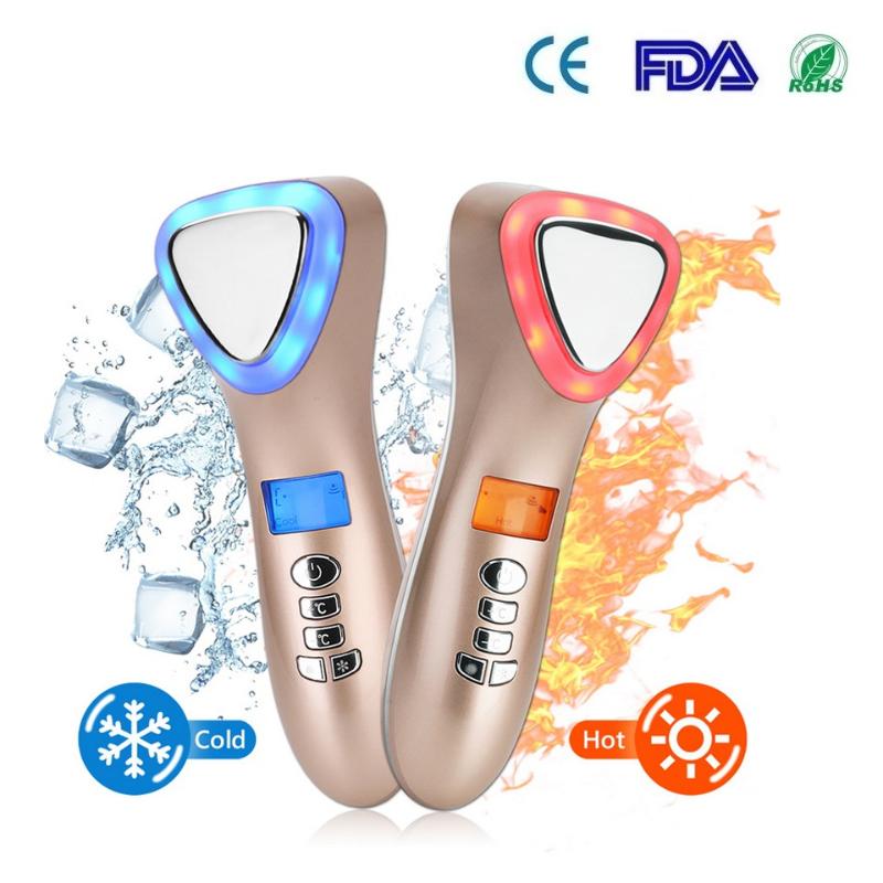 

LED Hot Cold Face Skin Care Device Massager Hammer Ultrasonic Cryotherapy Facial Vibration Red Blue Light Ion Beauty Instrument