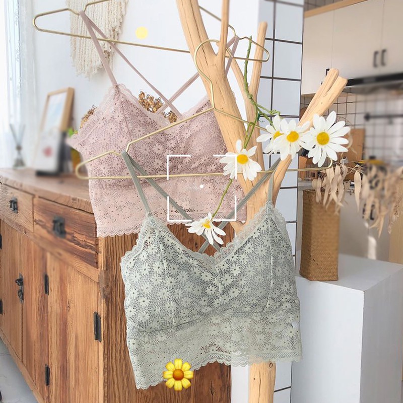 

Summer Small Daisies Cross Beautiful Back Wrapped Chest Anti-glare Lace Underwear Wireless Removable Chest Pad Female Bra