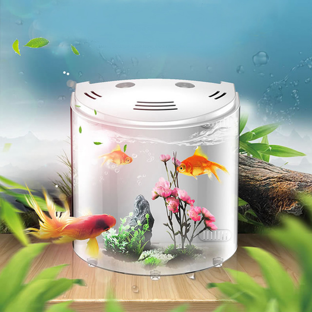 

5L Small Desktop USB LED Fish Tank Half Moon Mini Aquarium Acrylic Tank With LED Light Durable Aquatic Pet Supplies #3