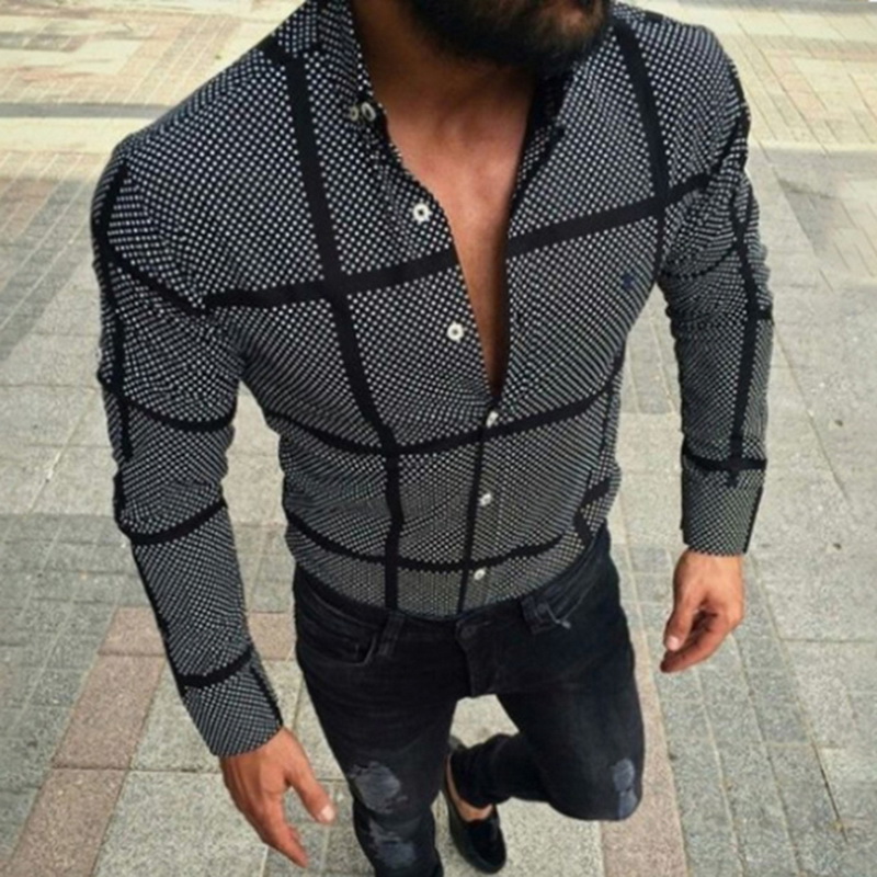 

New Men Plaid Shirt Long Sleeve Mens Blouse Business Casual Shirts 2020 Vintage Button Shirts Men Breathable Camisa Masculina, Black