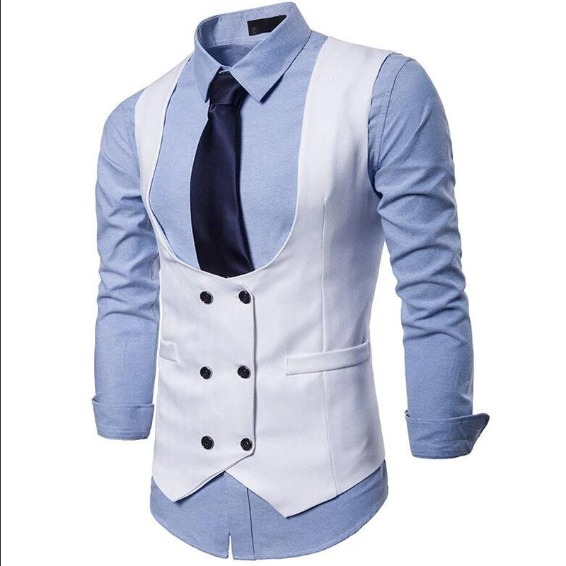 

White Slim fit Suits for Men with Double Breasted Single One piece Man Suit Waistcoat Formal Wedding Tuxedo Vests New Fashion, Black