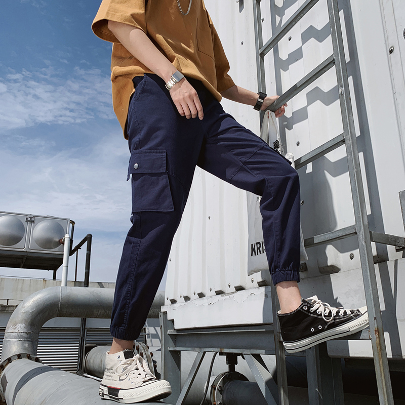 

High Qualty New Casual Pants Men Cotton Fashion Cargo Trousers Male Brand Clothing with Pockets Joggers Walking ropa de hombre, Black