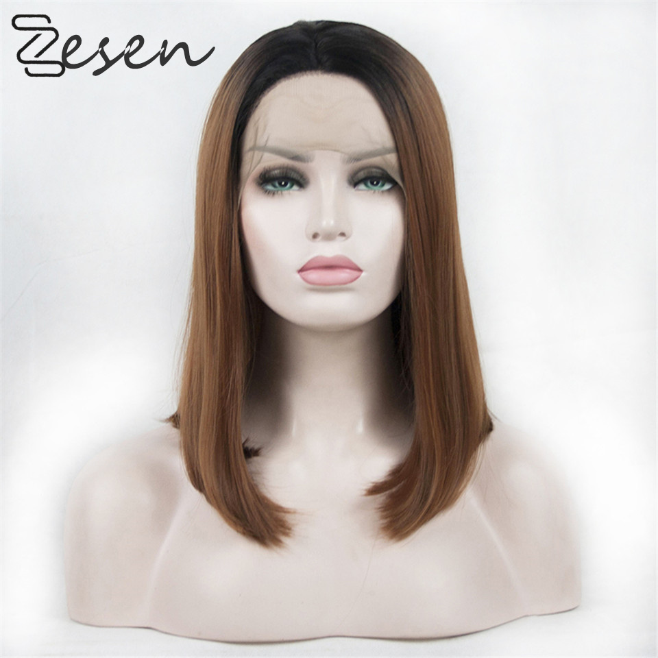 

ZESEN 13x4 Straight Lace Front Wigs for Black Women Lace Wig Long Synthetic Hair Wigs Free Part Heat Resistant With Baby Hair, Medium brown