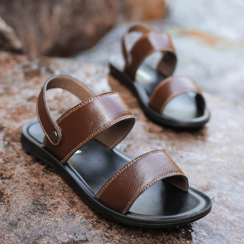 

Summer Sandals Men Leather Classic Roman Open-toed Slipper Outdoor Beach Rubber Summer Shoes Flip Flop Water Sandal
