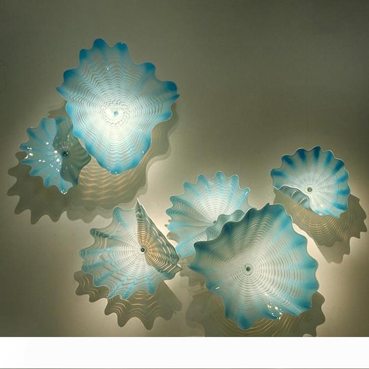 

Elegant Aqua Blue Wall Light Sea Style Art Glass Decorative Plate Murano Glass Flower Plate Decorative Wall Art LED Wall Sconce