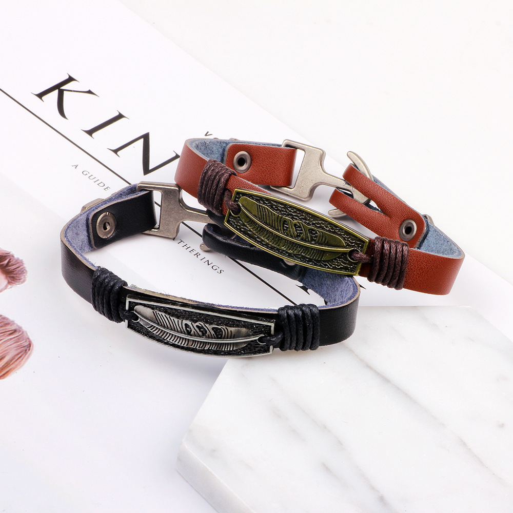 

Nimei leather alloy woven leather bracelet Korean style personalized fashion handmade anchor hook bracelet jewelry