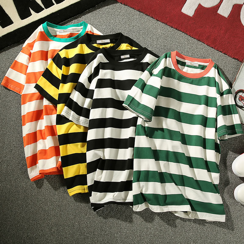 

Men's T-Shirts 4 Styles Mens T Shirts Stripe Printing Round Neck Loose Short Sleeve T-shirt Large Size M-5XL