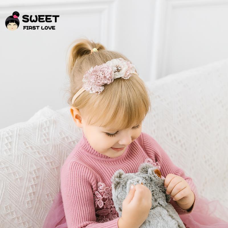 

Girl Elastic Hairband Children Soft Hair Wear For Kids Rhinestone Head Band Custommized Flower Headband Baby Hair Accessories, Red