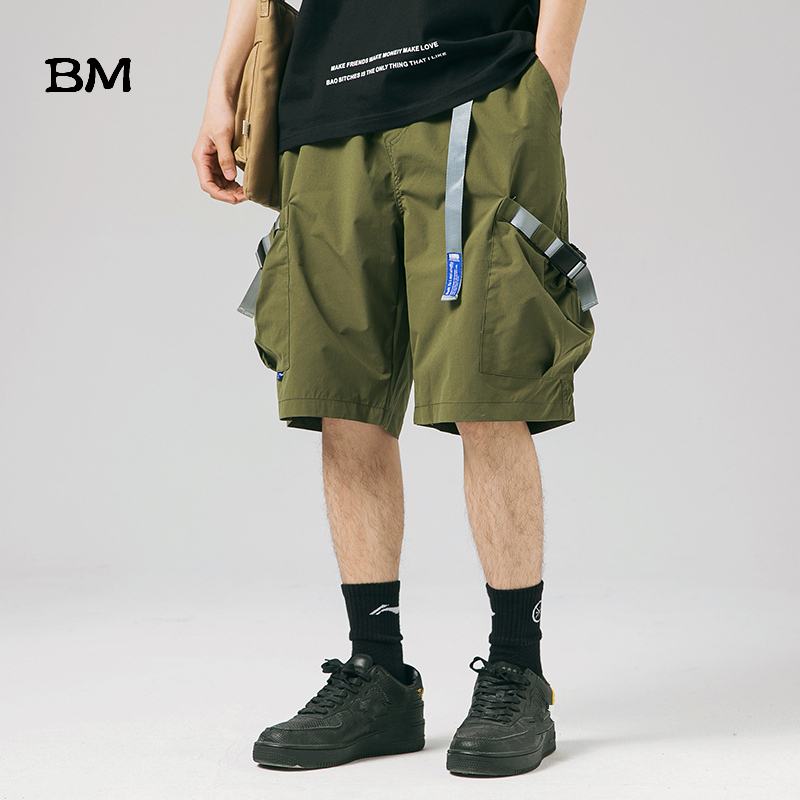 

Hip Hop Sport Pants Men Fashion Overalls Casual Harlan Knee Length Streetwear Mens Shorts Korean Techwear Clothing Cargo Shorts, Black