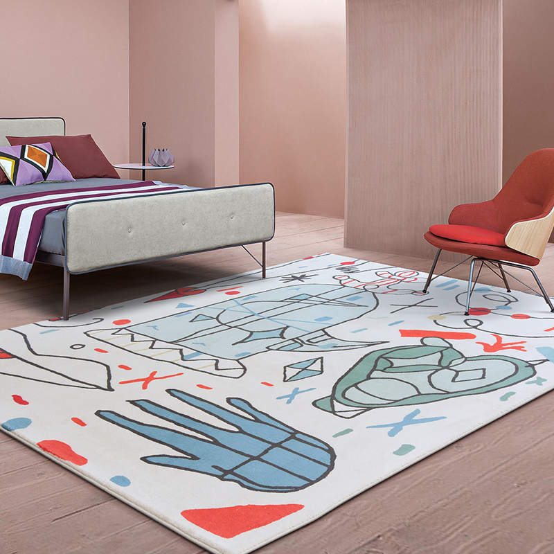 

Post modern pattern abstract scrawl art area rug for children room, INS popular home decoration bedside carpet 1.8cm thickness, As picture