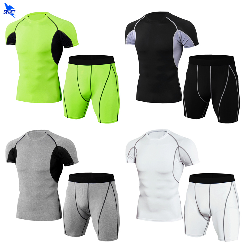 

2pcs/set Compression Sport Suit Men Short Summer Breathable Quick Dry Running Set Clothes Jogger Training Gym Fitness Tracksuits, Green