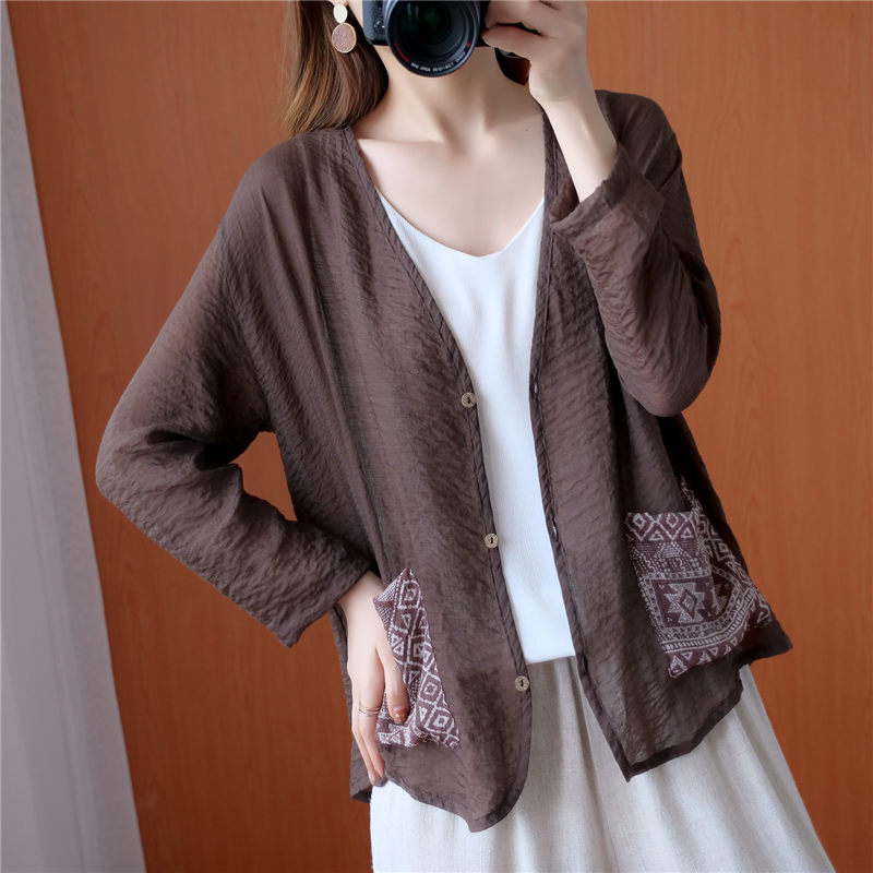 

Large Size Tops Women's Summer Cardigan Shirt Jacket Loose Printed Linen Sunscreen Clothing Casual Wild Short Light Coat k83, Gray