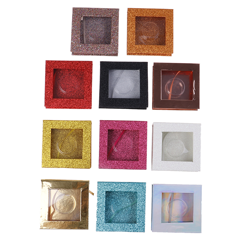 

1PCS Square False Eyelash Packaging Box Glitter Fake 3d Mink eyelashes Boxes Faux Cils lash strip Case Empty