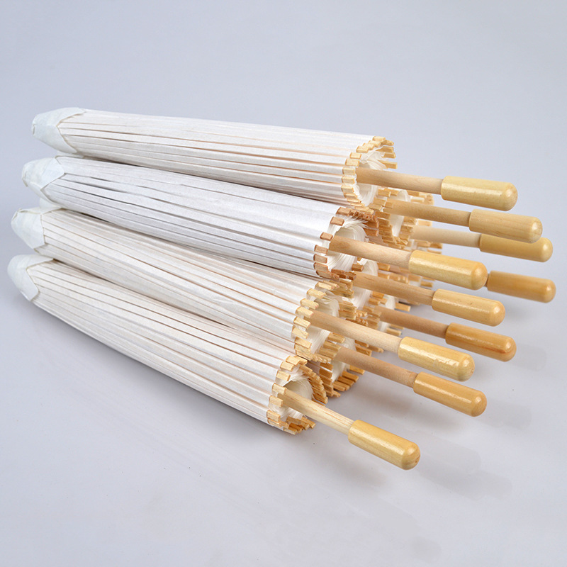 

Wedding Parasols White Paper Umbrellas Chinese Mini Craft Umbrella Bamboo Frame Wooden Handle Diameter 20/30/40/60cm Kids DIY Umbrellas