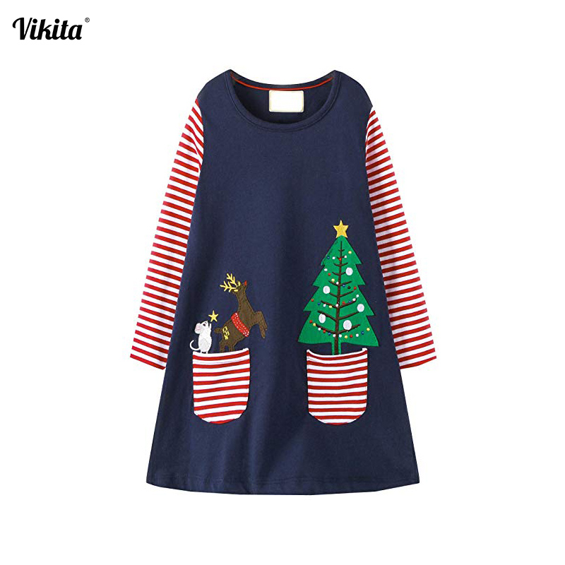 

VIKITA Brand Baby Girls Christmas Clothes Girls Autumn Winter Dresses Long Sleeve Kids Cartoon Costumes Children Clothing, Rejm7753