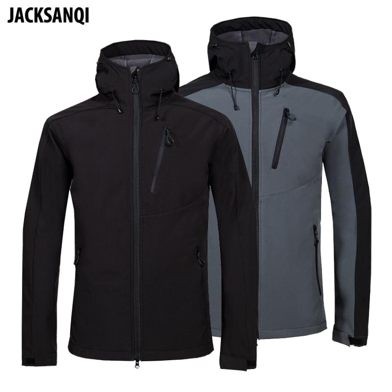 

JACKSANQI New Men's Outdoor Jackets Winter Thermal Coats Softshell Fleece Hiking Climbing Skiing Male Windbreaker RA299, Black