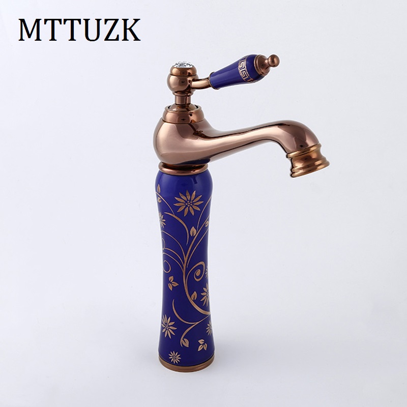 

MTTUZK European antique hot and cold faucet ceramic basin faucet gold - plated art basin mixer tap rose gold deck mounted