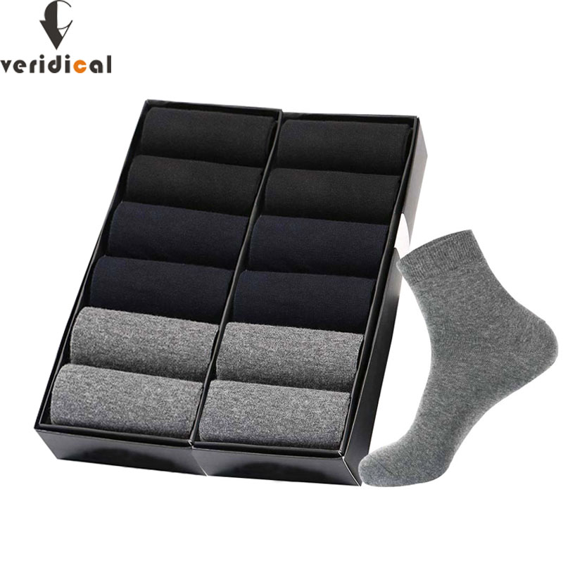 

VERIDICAL 12 Pairs Mens Cotton Socks Brand New Business Leisure party dress crew Socks Male Long Warm Black For gifts, 4black4grey4white