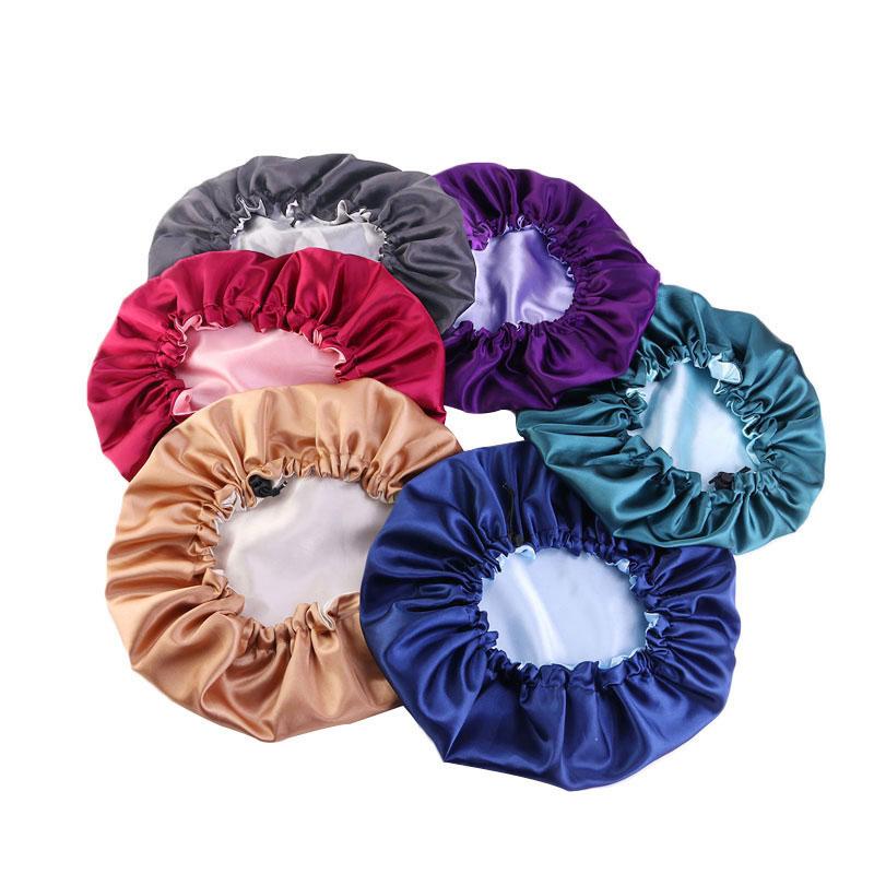 

New Double Layer Satin Solid Color Satin Night Hat Women Head Cover Sleeping Caps Bonnet Hair Care Fashion Accessories Headwear, Mixed color