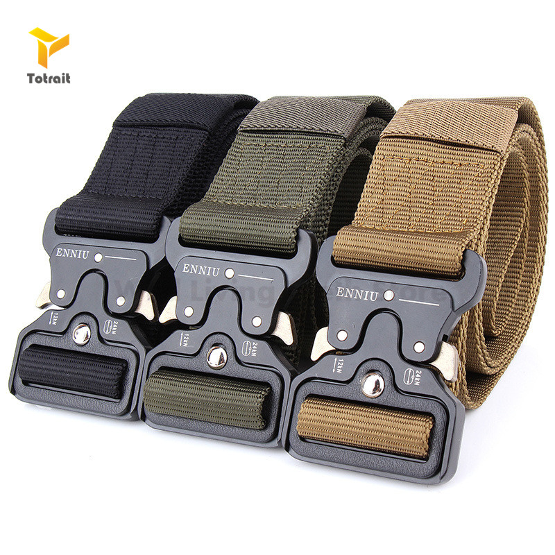 

Tactical Belt Metal Nylon Buckle Adjustable Army Outdoor Quick Release Hunting Training Belt Width, Black