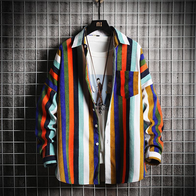 

Harajuku Plaid Shirt Men Long Sleeve Shirt Casual Social Slim Male 100%Cotton Mens Fashion Striped Shirts 4XL 5XL dropship