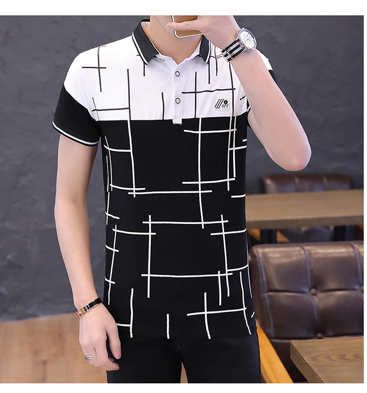 

Striped Slim Polo Shirts Summer Short Sleeve Tops Contrast Color Homme Soft Breathable Material Casual High Quality Clothes Asian Size, Blue
