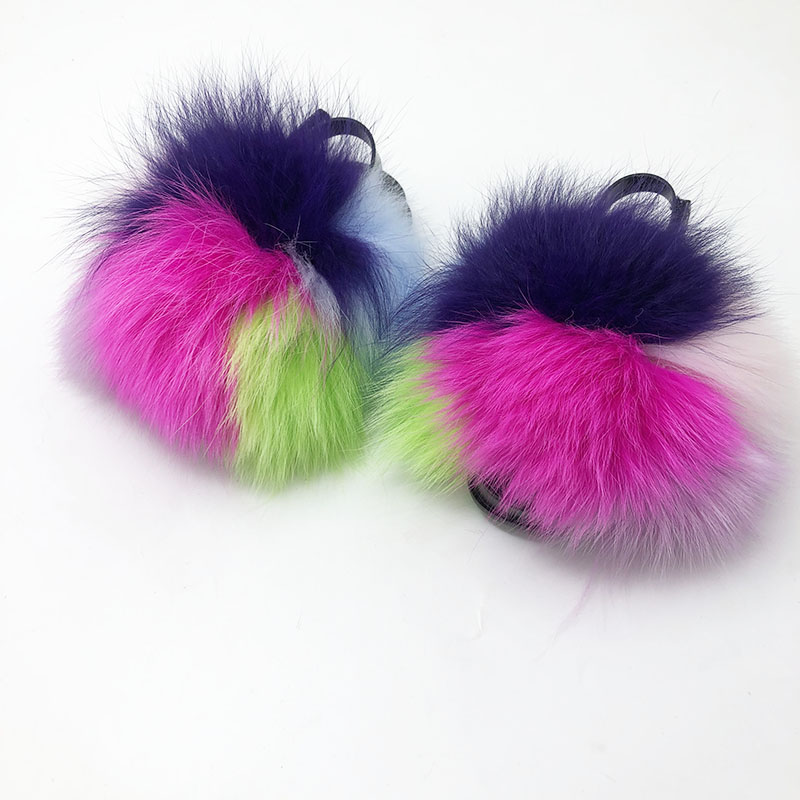 

Summer kids fur slides children back straps non-slip sandals baby furry fluffy slippers plush fur slippers child outdoor sandals, As shown