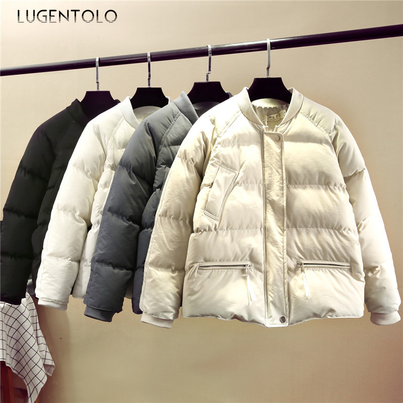 

Lugentolo Winter Jacket Women Parka Winter Thick Warm Solid Zipper Korean Loose Casual Fashion Womens Coat, Black