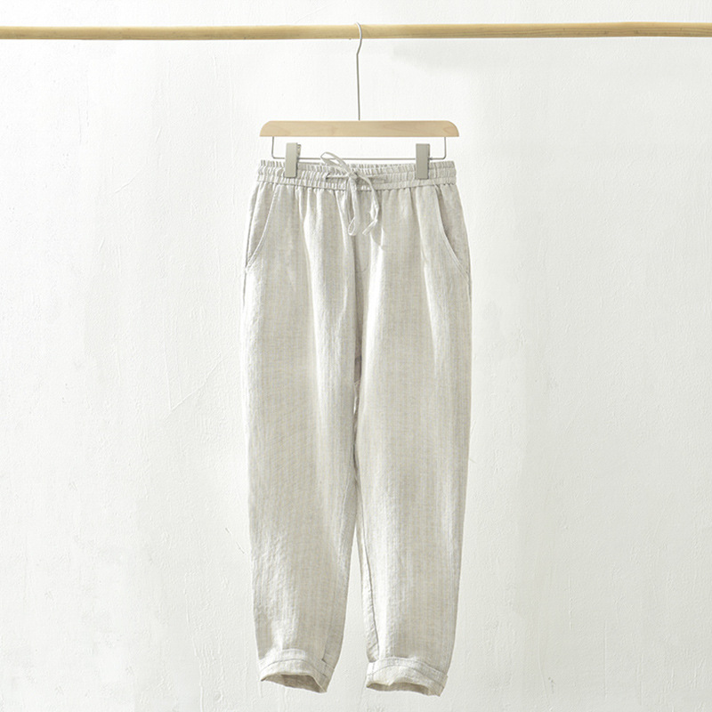 

New Casual Men's Cotton and Linen Capri-Pants Loose Breathable K8003, Gray