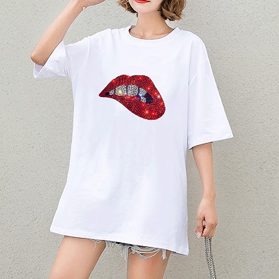

Womens Fashion T-Shirts Girls Casual DIY T-Shirts Sexy Lips Pattern Print Lady Tees New Short Sleeves for Women Hot Selling Tops, Black