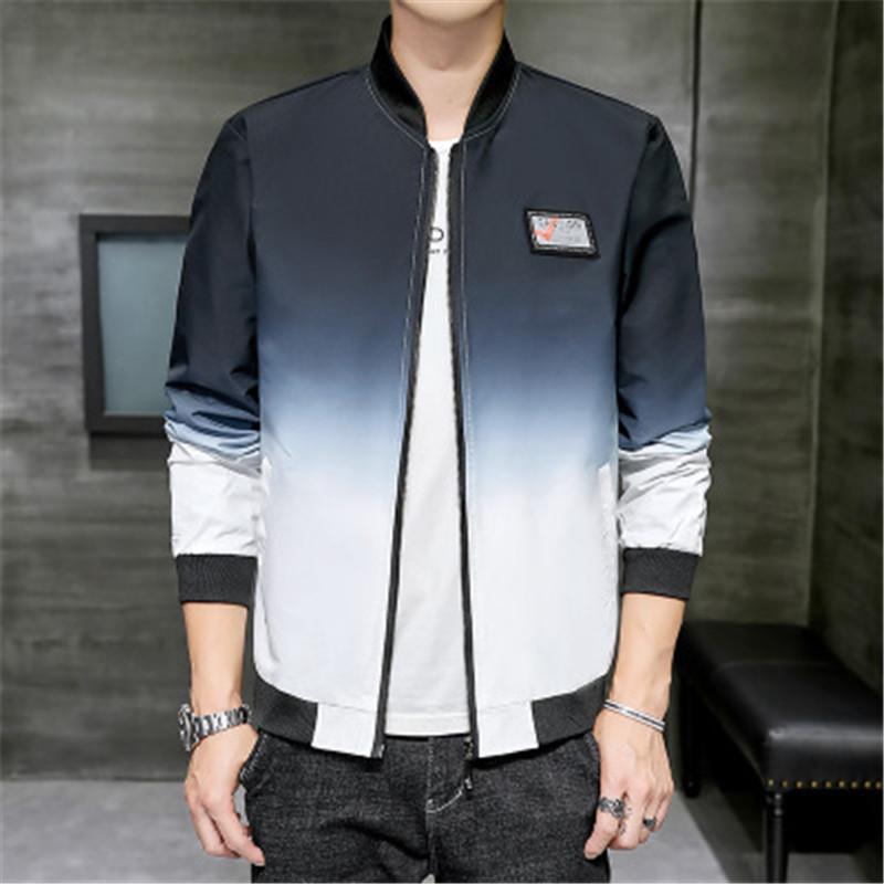 

Man Stand Collar Jacket Coats Fashion Korean Trend Gradient Print Long Sleeved Designer Male Spring Teenager Autumn Zipper Pocket Outerwear, Army green