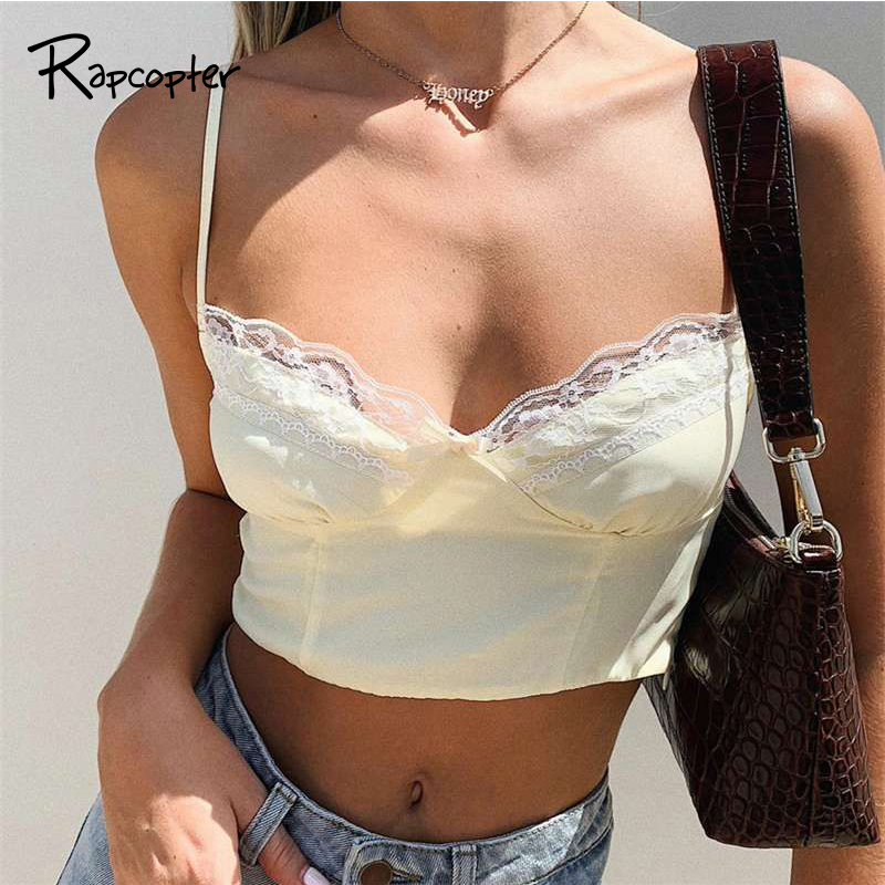 

Rapcopter Lace Sweet Women Camis Bow Tie Tees Top Backless Sleeveless Sexy Crop Top Summer E-Girl Y2K Mini Vest Sweat Ladies, Black