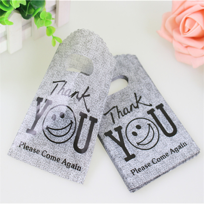 

Hot Sale New Design Wholesale 200pcs/lot 9*15cm Good Quality Grey Mini Thank You Gift Bags Small Plastic Shopping Bags, Pink;blue