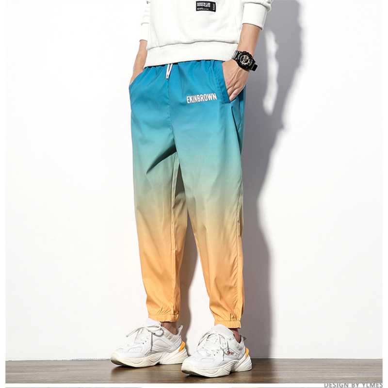 

2020 new Japanese large size trendy men's fashion harem pants men's casual pants sports contrast color tie-dye beamed trousers, Black